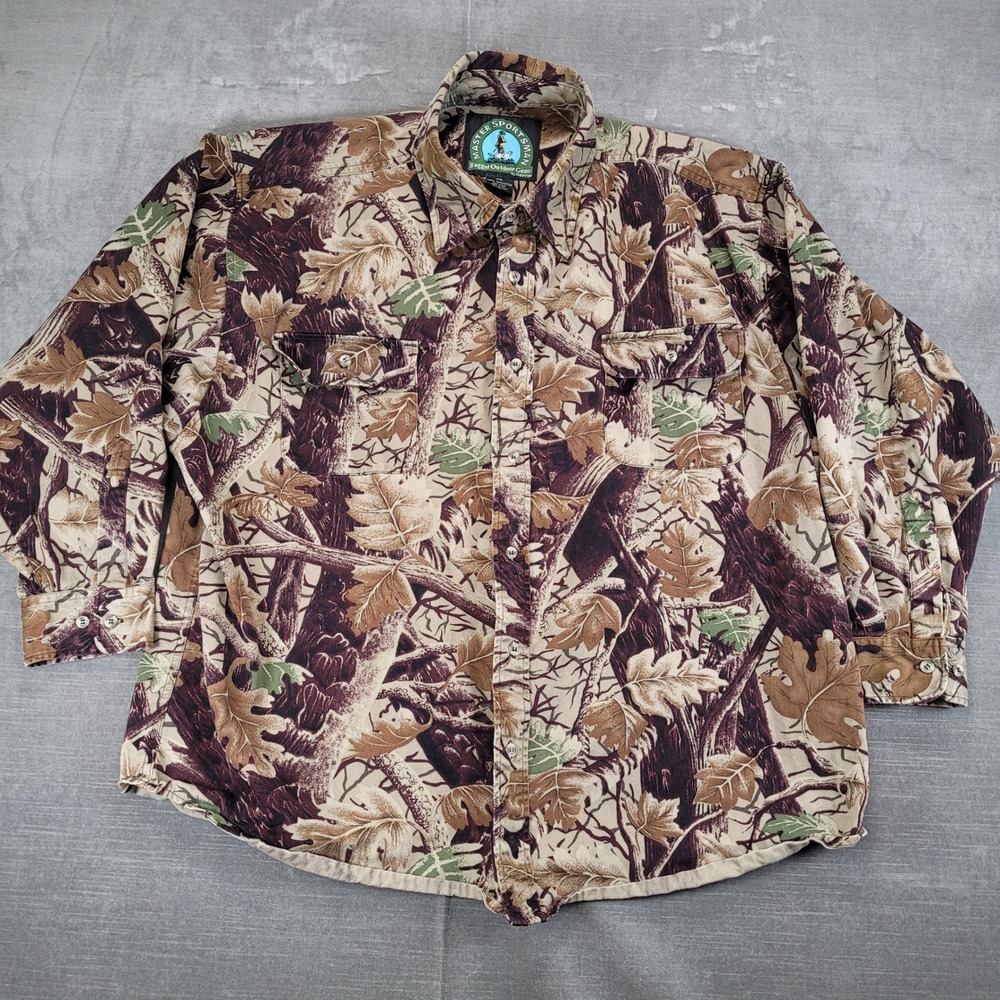 Master‎ Sportsman Camo Long Sleeve Button Up Shirt Men's XXL Rugged Heavy Cotton